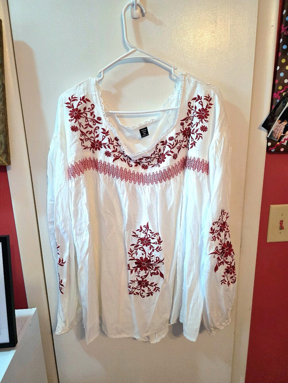 Shein Curve Women's Bohomian Embroidered Peasant Top Size 3X